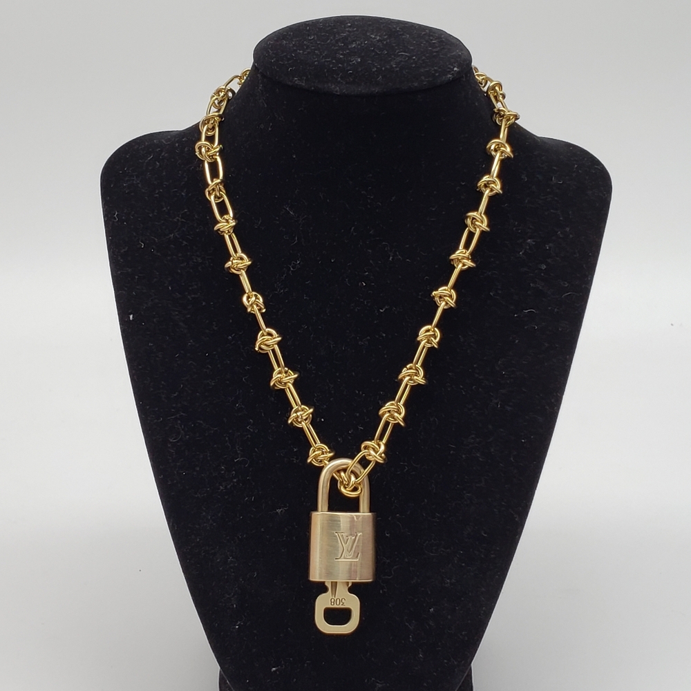 Authentic Louis Vuitton Padlock Gold Pendant W/ Fashion Geometry Stainless Steel